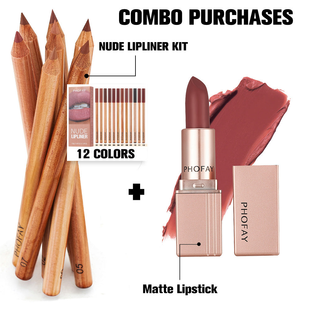 PHOFAY Nude Lipliner Kit And Matte Lipstick
