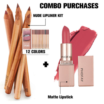 PHOFAY Nude Lipliner Kit And Matte Lipstick