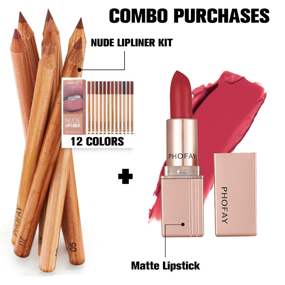 PHOFAY Nude Lipliner Kit And Matte Lipstick