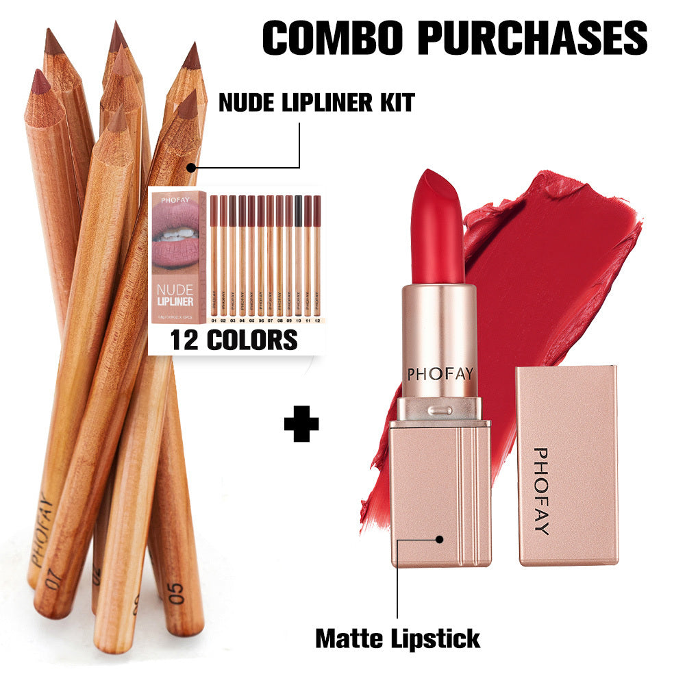 PHOFAY Nude Lipliner Kit And Matte Lipstick