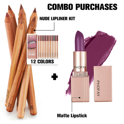 PHOFAY Nude Lipliner Kit And Matte Lipstick