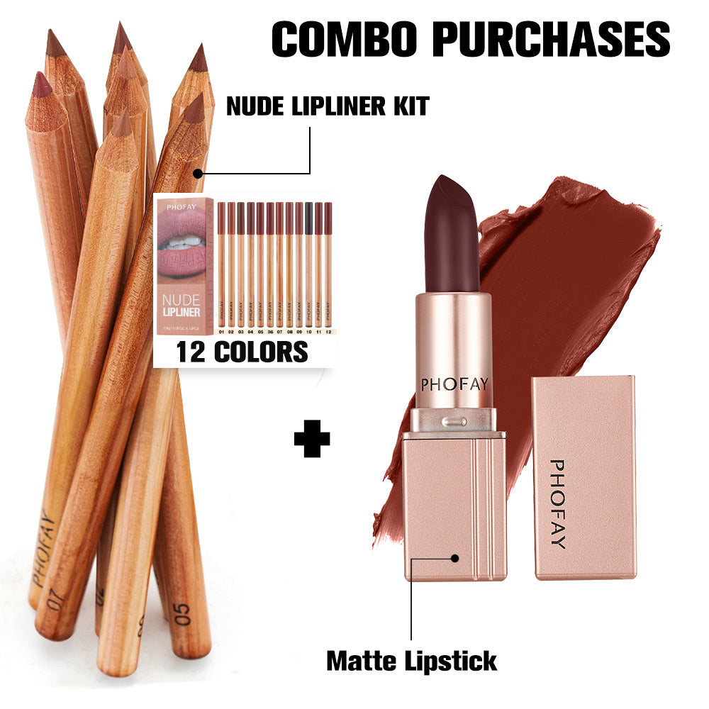 PHOFAY Nude Lipliner Kit And Matte Lipstick
